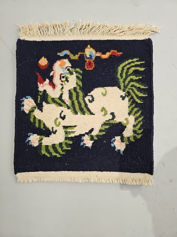 Rare Antique Tibetan Dragon Cub Rug 18”x18” gallery