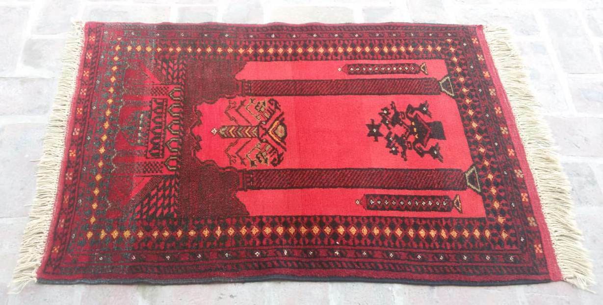 2'6 x 3'10 Hand Knotted Afghan Turkmen Area Rug, 3x4 Tribal Prayer Wool Carpet gallery