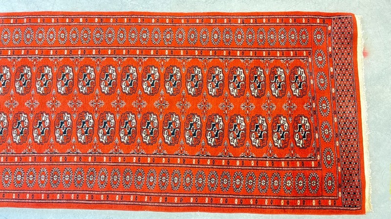 Vintage Bokara Design Runner, Deep Red Field, Hand-Knotted Wool gallery