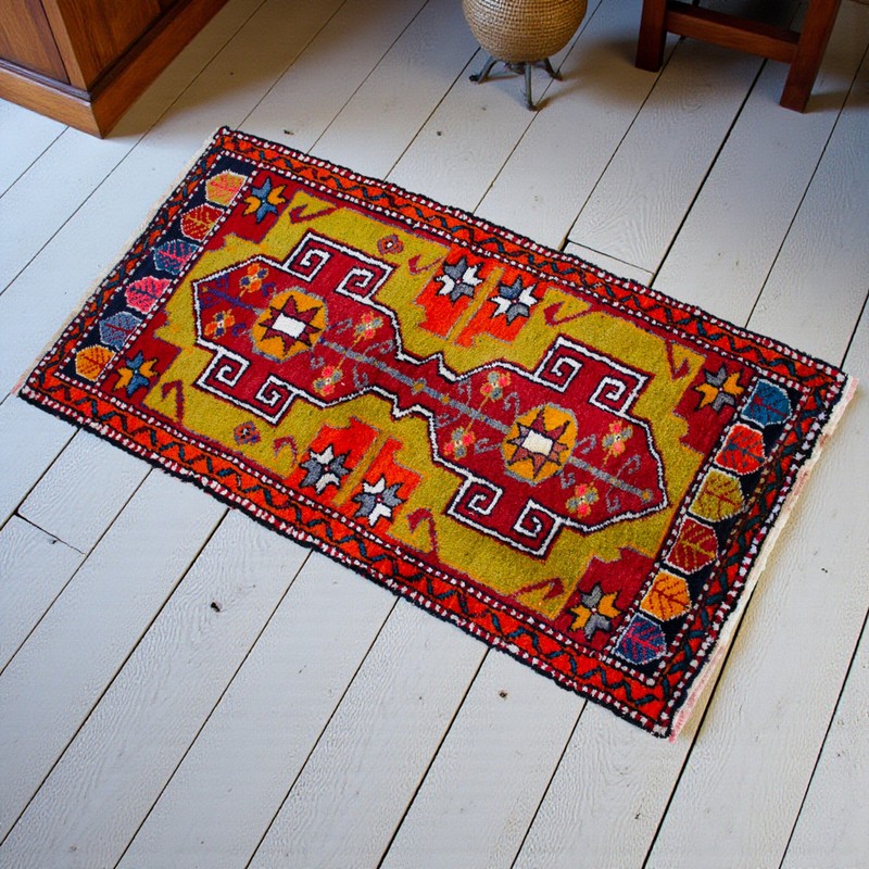 Vintage Turkish Rug Handmade Small Rug, Wool Doormat, Kitchen Rug, 2x4 ft approx gallery