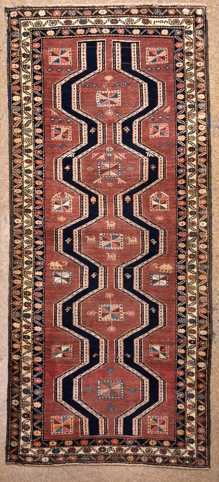 Hand Knotted Wool Hallway Runner Rug 4x11 Rust Tribal Geometric Ardebil Vintage gallery