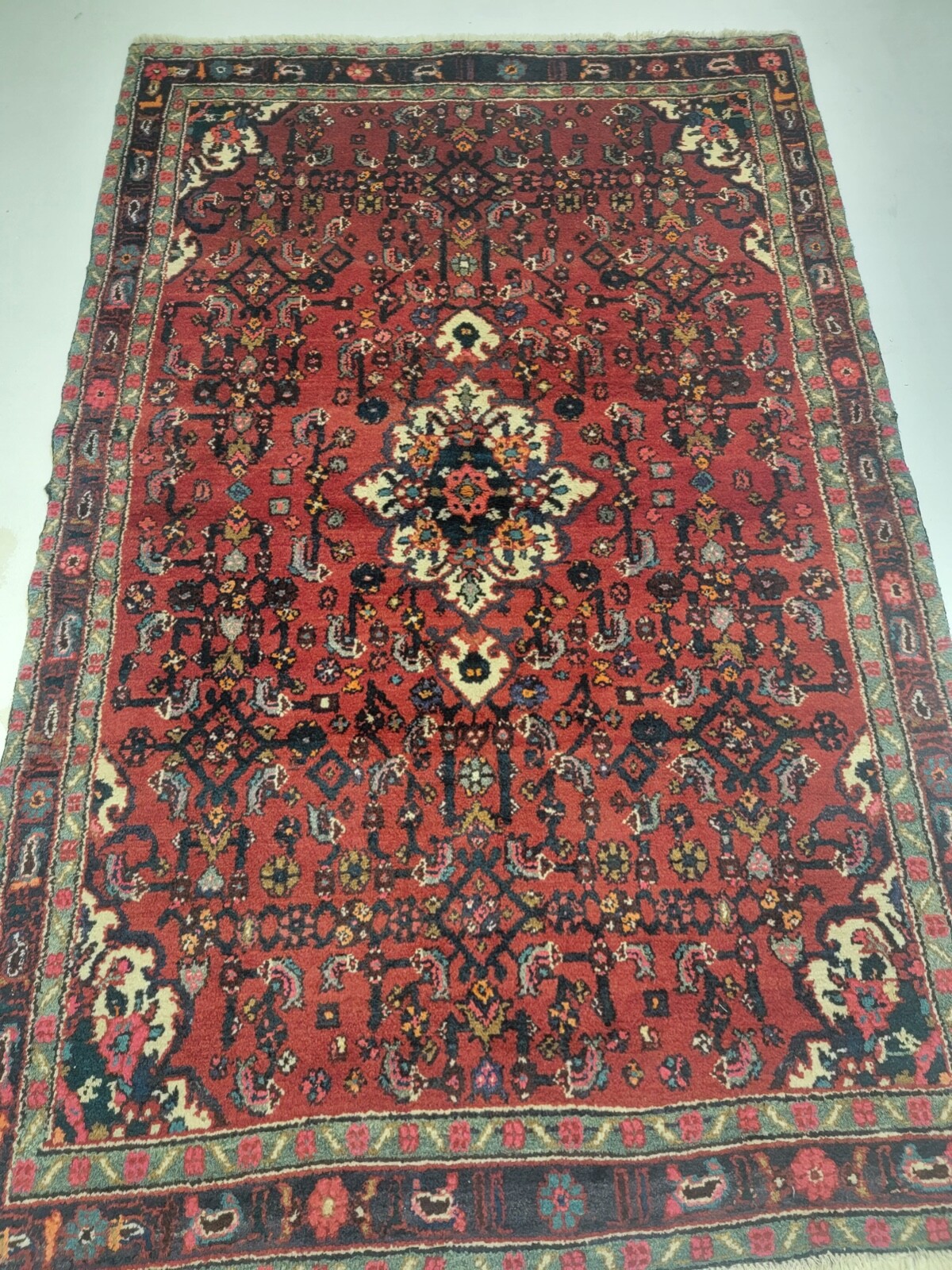 Antique Oriental Hand-Knotted Wool Area Rug Red/Blue 4'3" x 6'5" gallery