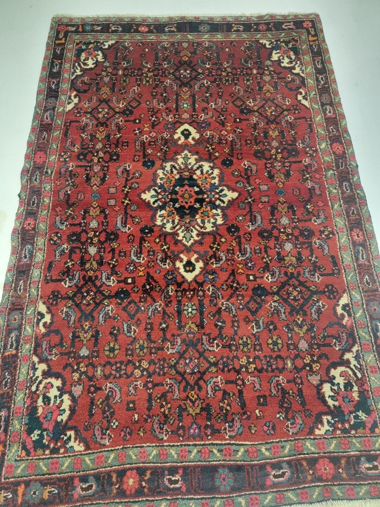 Antique Oriental Hand-Knotted Wool Area Rug Red/Blue 4'3" x 6'5"