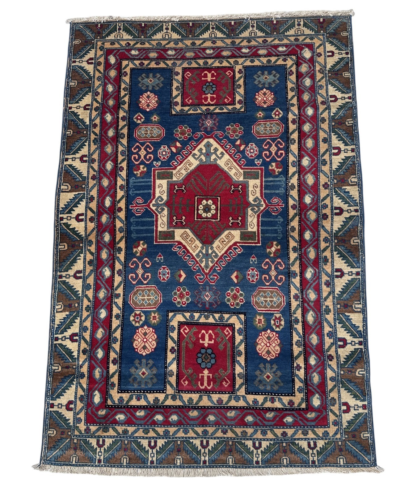 Antique Kazak Rug 4x5 Anatolian Hand-Made Tribal Geometric Area Rug 3.8x5.5 Ft gallery
