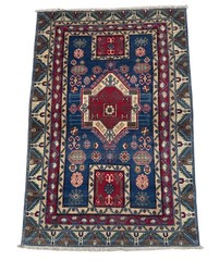 Antique Kazak Rug 4×5 Anatolian Hand-Made Tribal Geometric Area Rug 3.8×5.5 Ft