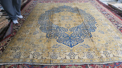Antique Kurdish Rug Wool Hand Knotted 8’8 x 11′ Gold & Blue Medallion