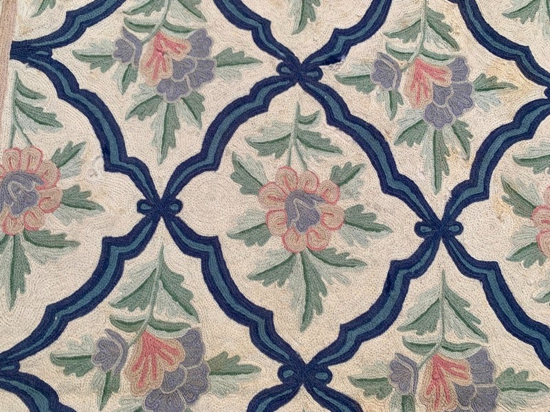Vintage Handmade Aubusson Rug French Style Chain Stitch Needlepoint Rug 3x5 ft gallery