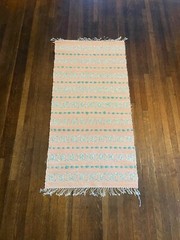 Nice Antique Swedish Hand Made Rag Rug (26×52 inches) 1930s