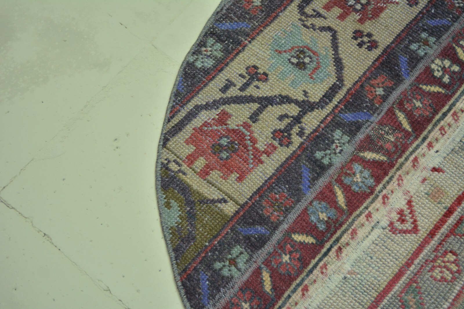 Blue Faded Turkish Vintage Round Rug, 3ft, Handmade Antique Floral Round Rug gallery