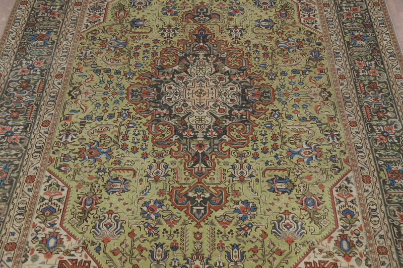 Light Green Medallion Hand-knotted Over-Dyed Traditional Room Size Area Rug 7x10 gallery