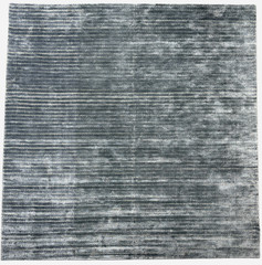 Handmade Blue Silk Wool Rug: Modern Beige Stripe Carpet