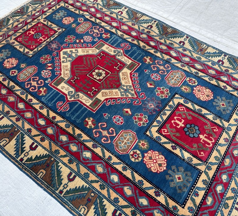 Antique Kazak Rug 4x5 Anatolian Hand-Made Tribal Geometric Area Rug 3.8x5.5 Ft gallery