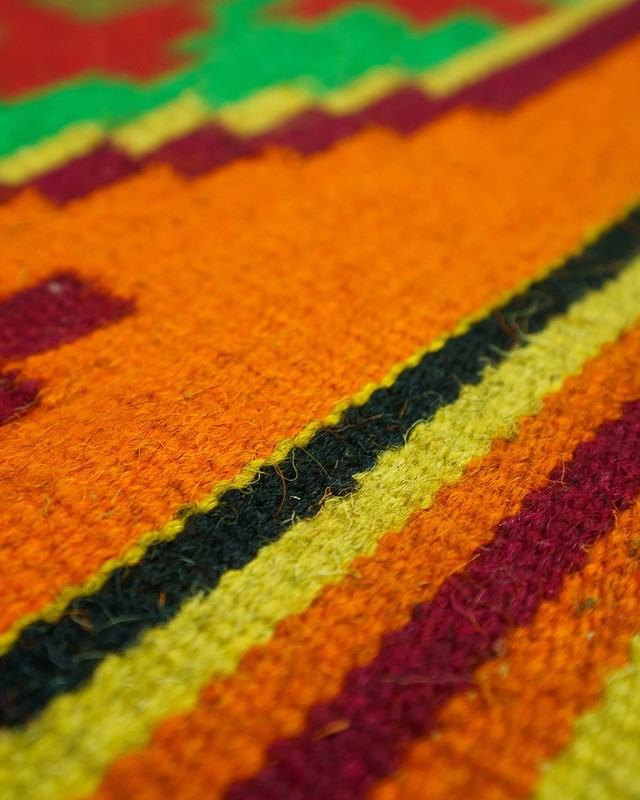 Romanian Oltenian Kilim Rug Handwoven 100% Wool Geometric Orange Green 1970s gallery