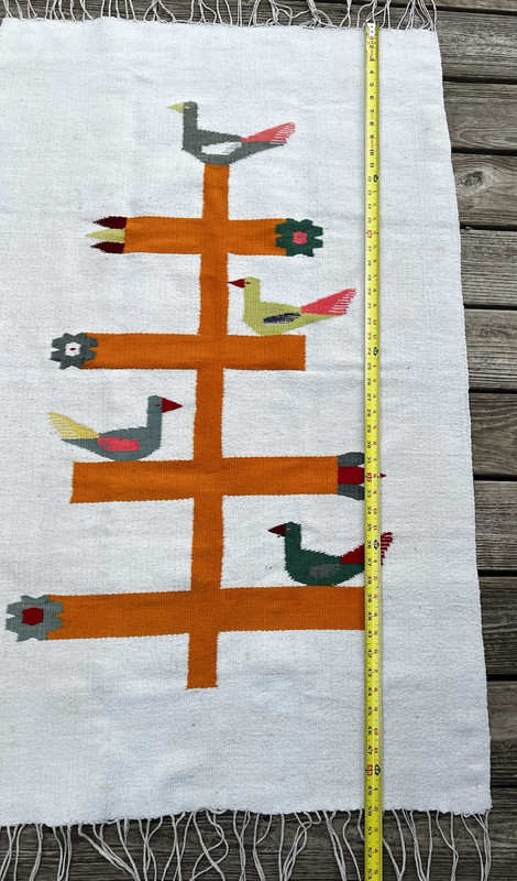 Vtg Wool Kilim Rug Bird Tapestry Tree Of Life 50"x30.5" Woven Zapotec Oaxacan gallery
