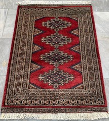 Vintage Afghan Hand-Knotted: Bokhara Wool Area Rug, Traditional Carpet (2×3 ft.)