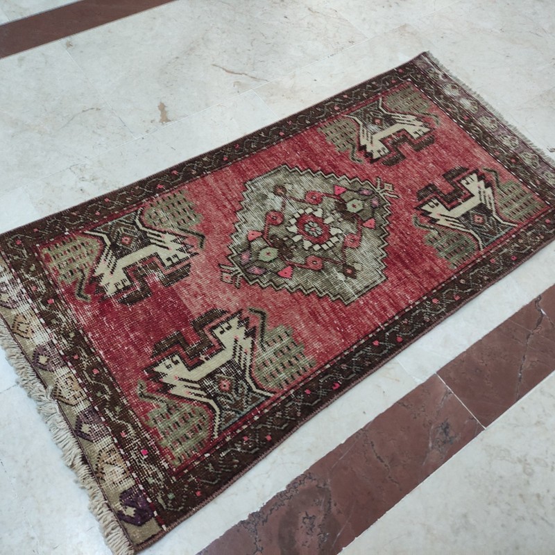 2x3 Turkish Vintage Small Rug Handmade 49 x 91 cm Bath Mat 1.61 x 2.99 ft gallery