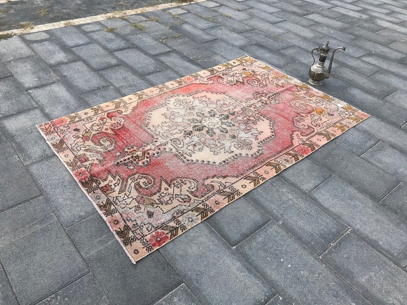 Pink Turkish Rug , Pink Vintage Rug , Turkish Area Rug , Oriental Rug , Wool Are gallery