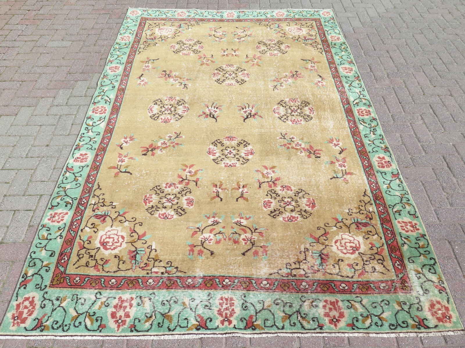 Turkish Rug, Area Rugs, Antique Floor Rug, Handmade Large Wool Carpet 78"x119” gallery