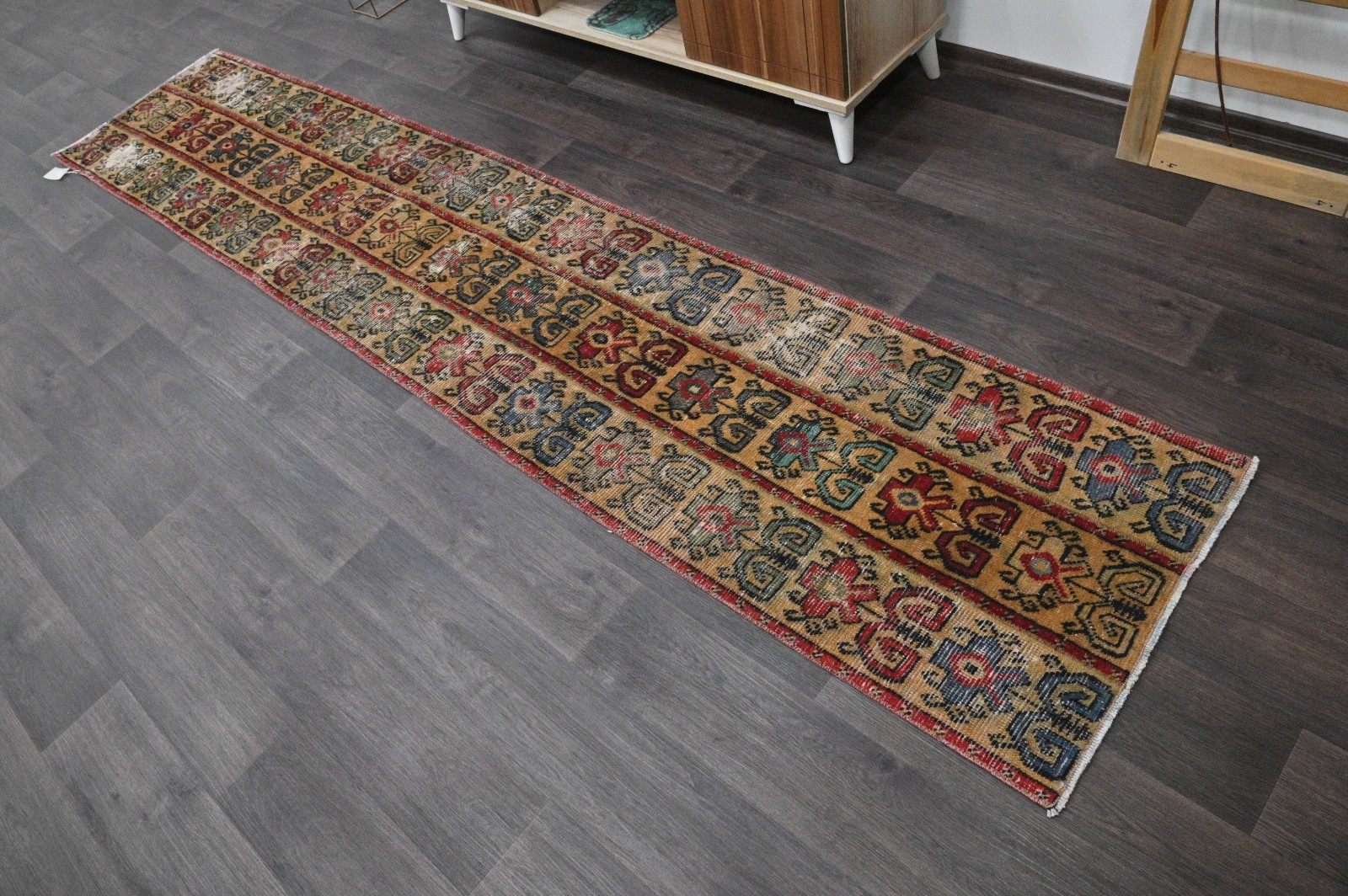 Vintage Turkish Runner Rug 2x10ft ORANGE Handmade Anatolian Oushak Hallway Wool gallery