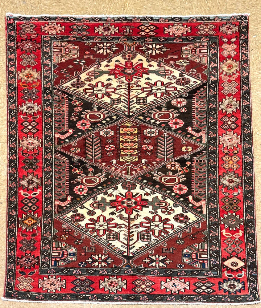 Vintage Bakhtiari 5x8 Hand Knotted Wool Rug Oriental Red Tribal Geometric Nomad