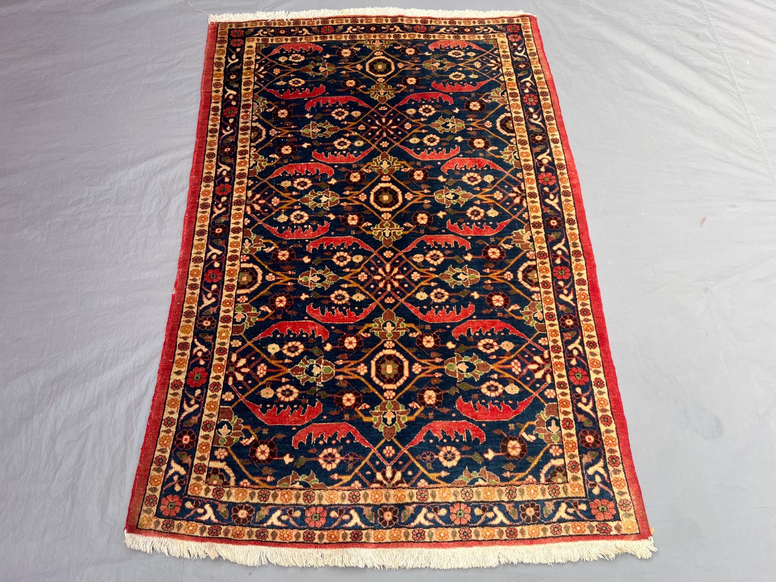 3'5x5'4 ft Vintage Caucasian Hand Knotted Wool Navy All Over Floral Lattice Rug gallery