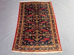3’5×5’4 ft Vintage Caucasian Hand Knotted Wool Navy All Over Floral Lattice Rug