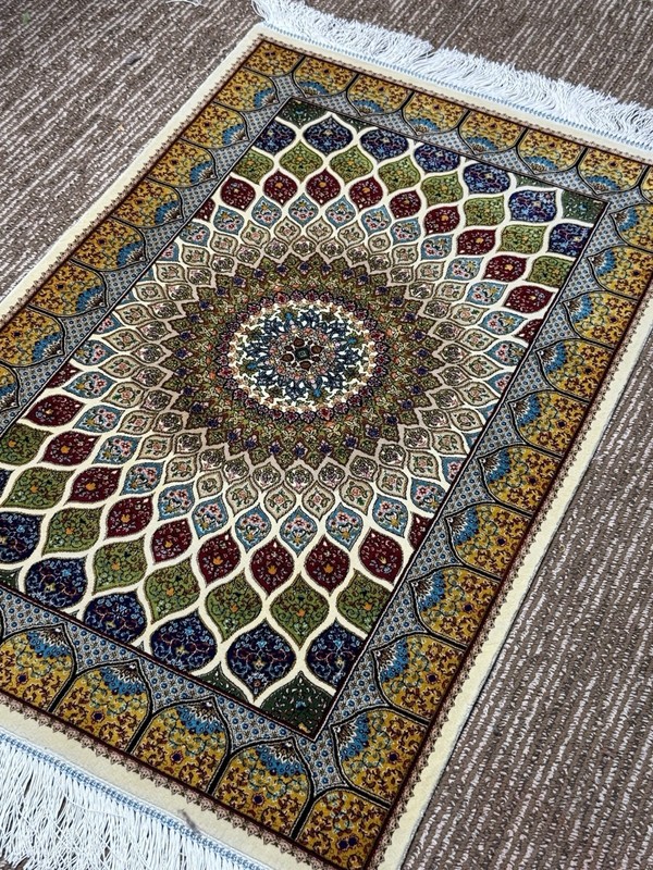2x3 Feet Silk Rug Dome Design, High-Quality Silk Carpet Door Mate White Color ￼ gallery