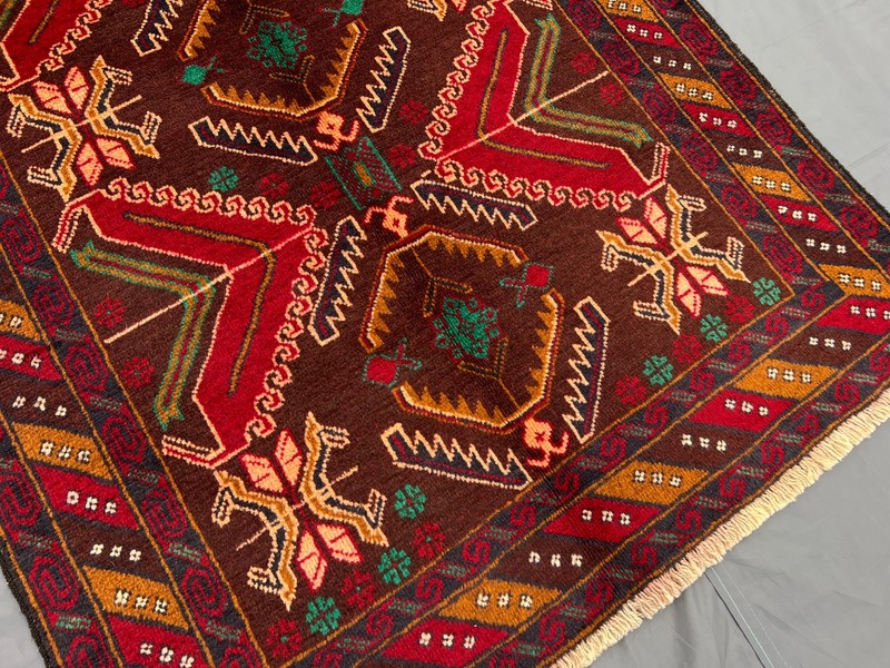 3'5x6'5 ft Vintage Baluchi Nomadic Geometric Hand Knotted Wool Area Rug gallery