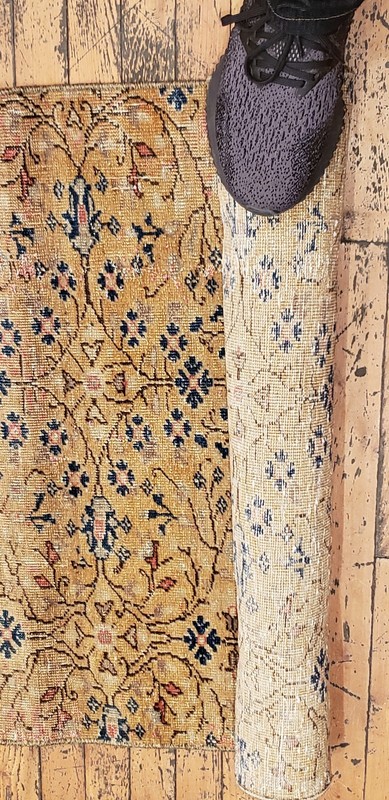 Beautiful 1930-1939's Antique Wool Pile 2'3"×9'5" Henna Natural Dye Bunyan Rug gallery
