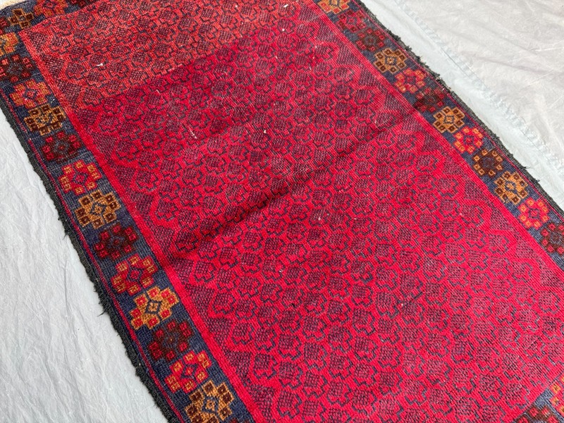 Vintage 2'10 x 4'4 Ft Afghan Baluchi Fine Rug, Red & Blue Geometric Area Rug gallery