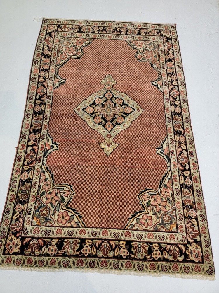 Antique Oriental Hand-Knotted Wool Area Rug Terracotta/Black 4'1" x 6'7"