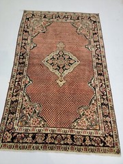 Antique Oriental Hand-Knotted Wool Area Rug Terracotta/Black 4’1″ x 6’7″