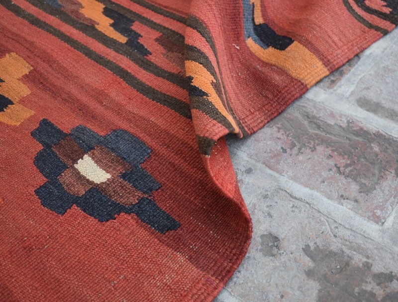 4'3 x 4'6 Handmade afghan tribal maldari area kilim rug, square persian wool rug gallery