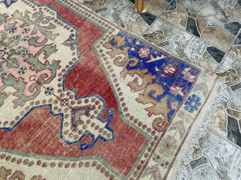 1970s Vintage Turkish Avanos Rug, Geometric Handmade Anatolian Tribal Carpet 3x7 gallery