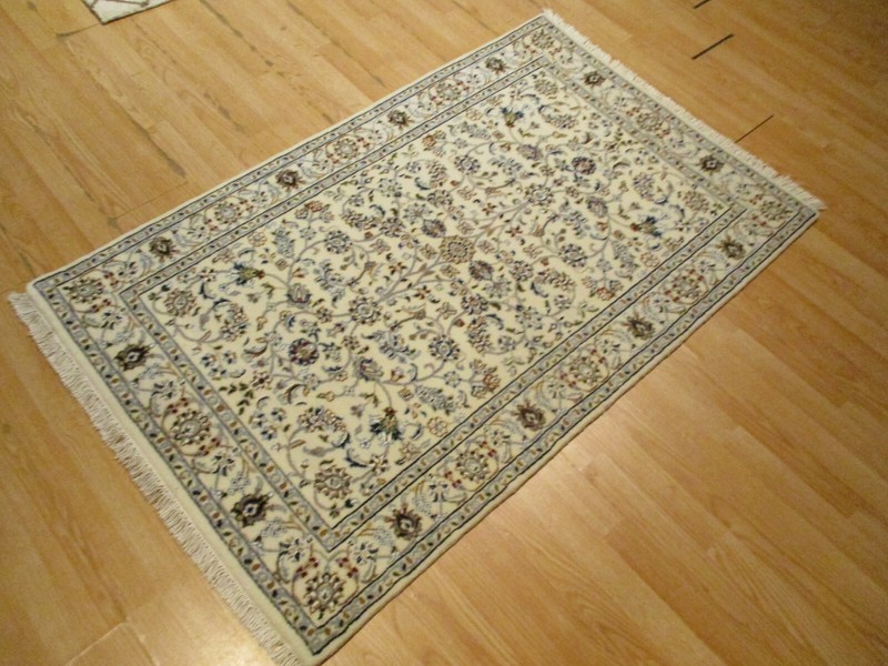 3x5 INTRICATE NAIN IVORY BACKGROUND FLORAL HANDMADE-KNOTTED WOOL/SILK RUG 585322 gallery