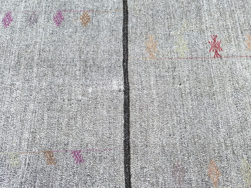 Vintage Minimalist Gray Turkish Rug, Handmade Carpet Kelim 57"x88" gallery