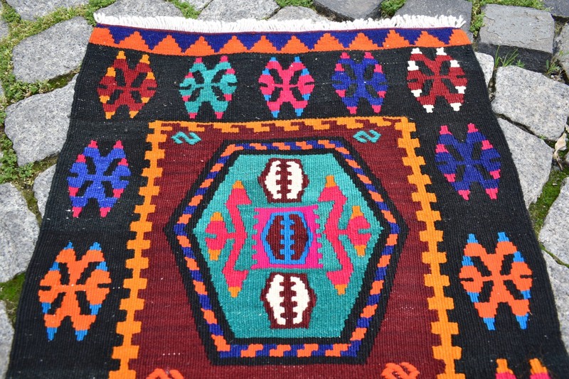 Vintage Turkish Rug 19'' x 43'' Anatolian Sivas Kilim Small Door Mat Wool Rug gallery