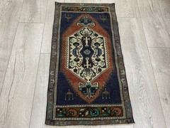 Small rug, Turkish mini rug, Vintage rug, Oushak rug, Doormat rug, 1.6 x 3.6 ft