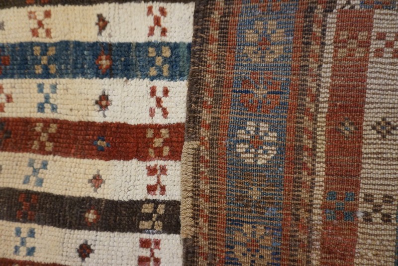 3'x7' Tribal Stripped Antique Ivory Caucasian Late 19th Century Rug gallery