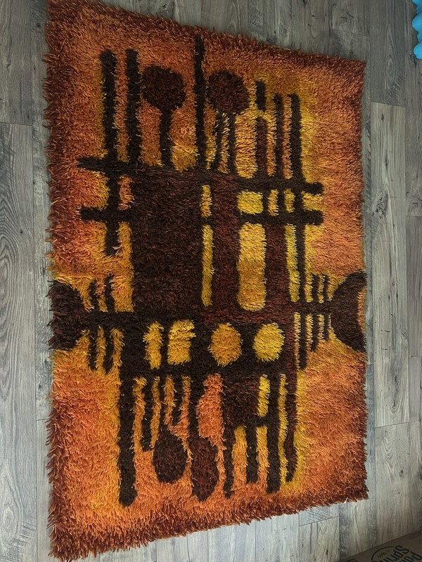 Danish Rya Shag Rug 4x6, Red Vintage Mid Century Retro Abstract Shag Rug 60s gallery