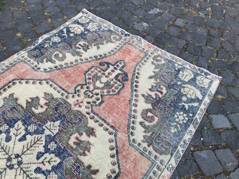 Bohemian Area Rug Handmade Wool Rug Turkish Vintage Traditional Rug 3,8 x 6,9 ft gallery