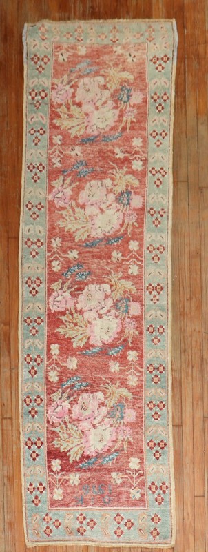 Vintage Floral Turkish Oushak Ushak Rug Dated 1976 Size 2'9''x9'3'' gallery