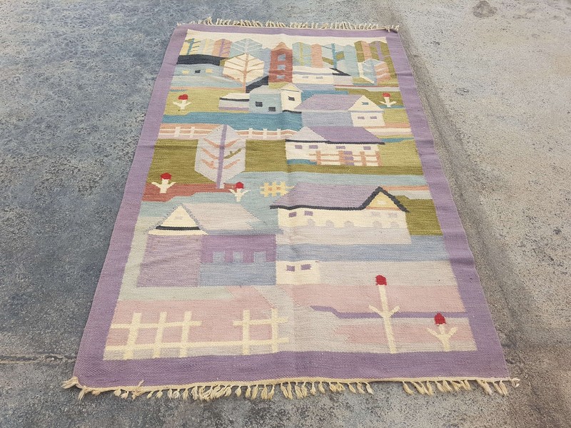 Vintage Handmade Traditional Geometric Purple Kilim Floor Rug Carpet 178x113cm gallery