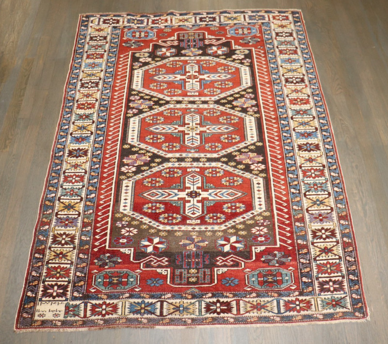 Antique Gorgeous Caucasian Shirvan Kazak Kuba Dated Rug Size 4'1''x5'8'' gallery