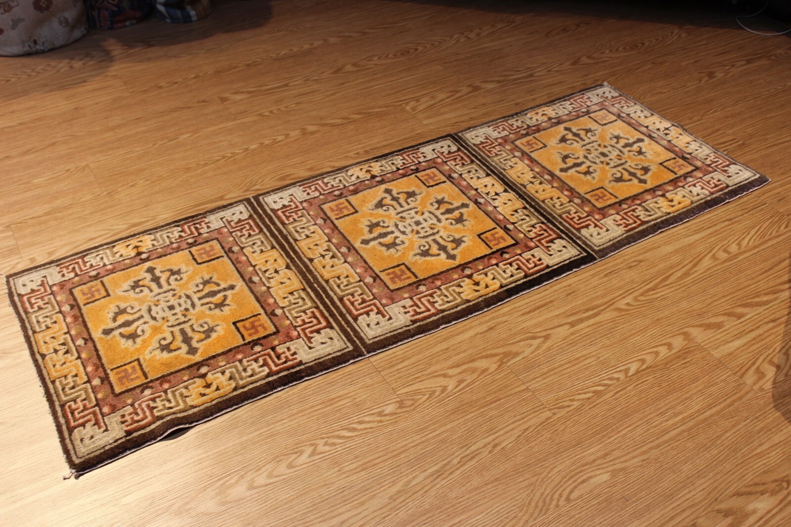 ANTIQUE TIBETAN RUG 2'2" x 6'4" Wool Orange Color one of a kind Tibetan Art Deco gallery