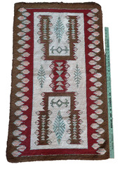 Antique Vintage Handmade Wool Geometric Pattern Rug Textile *26″ x 43″