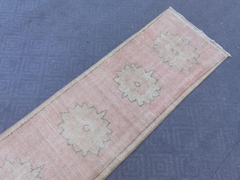 Vintage Turkish Oushak Runner 2x10 ft Hand Knotted Wool Red Cream Charcoal Boho gallery