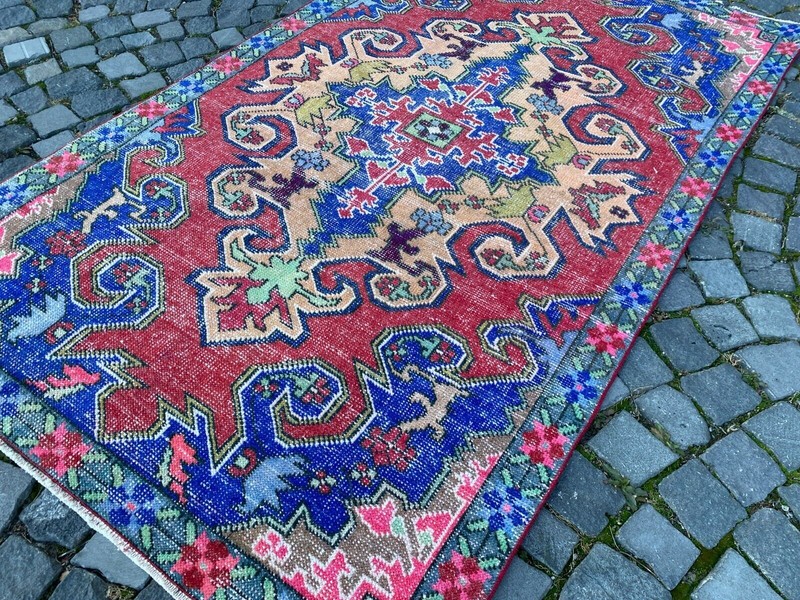 Turkish vintage rug, Carpet, Area rug, Vintage rug, Turkish rug 4,2 x 7,2 ft gallery