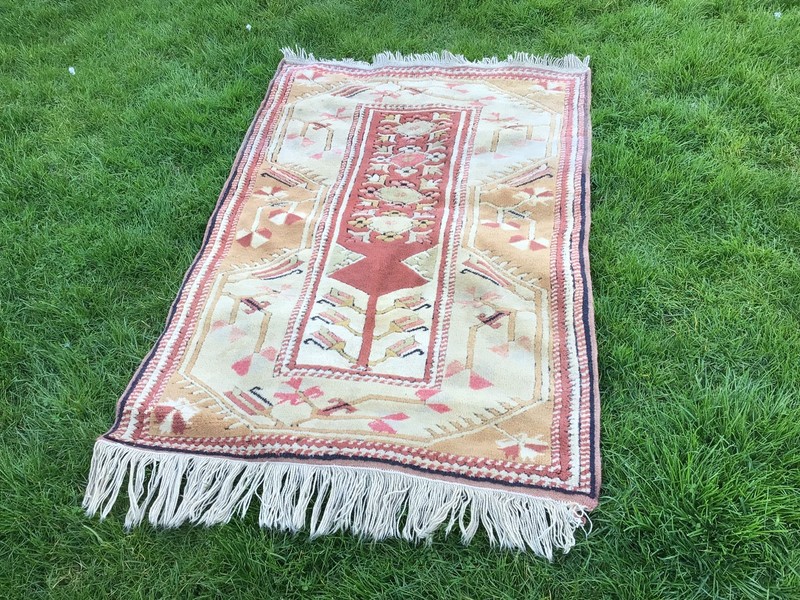 VINTAGE MAT RUG OLD CARPET LOVELY DESIGN TURKISH KILIM MADE IN TURKEY 100% wool gallery