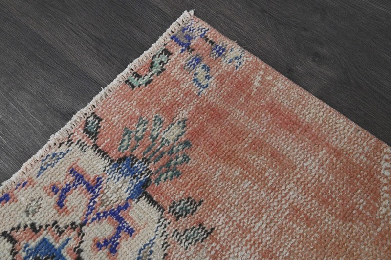 Vintage Turkish Runner Rug 2x7ft Wool Anatolian Handmade Hallway Oushak PEACH gallery